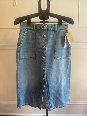 Michael Kors Jean Skirt Gold Button-Front Denim Skirt